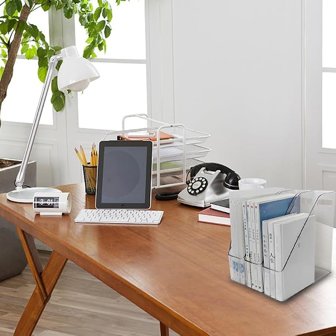 6Pcs Clear Acrylic Magazine File Holder Paper Document Organizer | Vertical File Folder Divider Box, Desktop Supplies Label Pockets Shelves Case,for Office Home School Desktop Stationary - Image 7