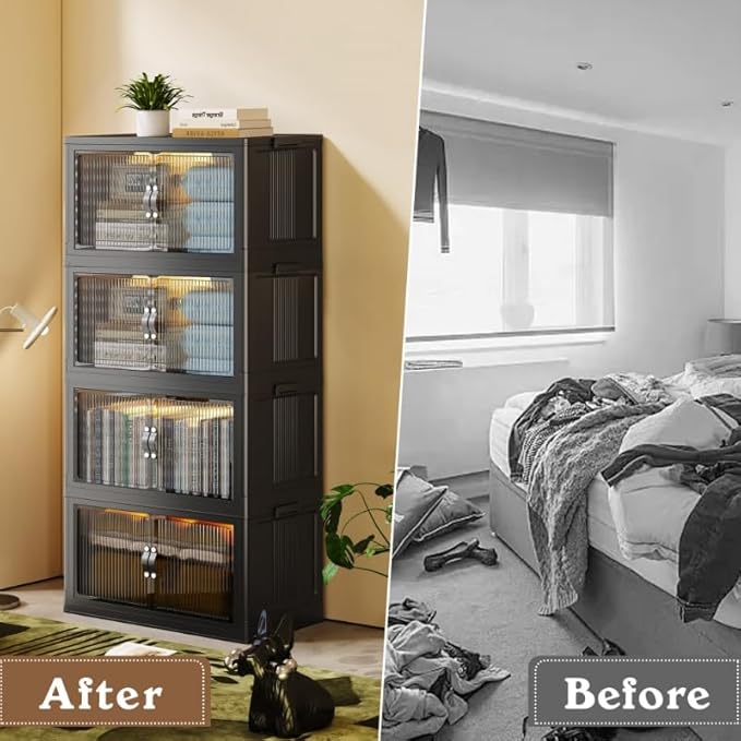 SAILUN 116Gal/464Qt Stackable Storage Bins Folding Collapsible Storage Bins with a Lid, Closet Organizers and Storage,Black 26" W x 17" D x 56.7" H | Stackable Storage Drawers with Lids,26" W x 17" D x 56.7" H,Featuring open-front Access for Clothes an... - Image 4