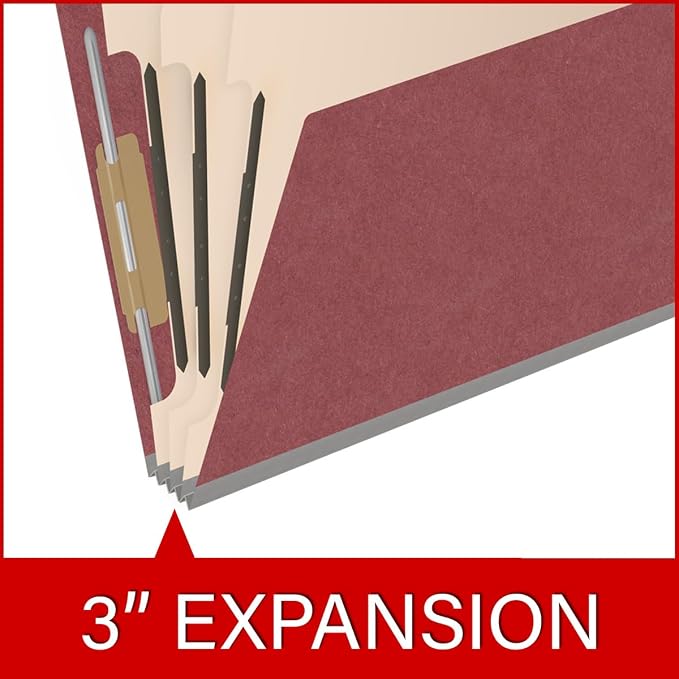 25 Pt. Pressboard Classification Folders, 2/5 Cut ROC Top Tab, Letter Size, 3 Dividers, Dark Red (Box of 10) - Image 7