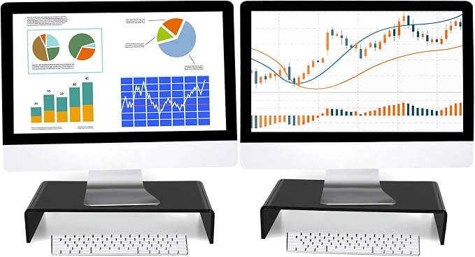 Jetec 2 Pcs Acrylic Monitor Stand Desktop Video Acrylic Monitor Riser Desk Shelf Computer Stand for Laptop TV Computer Screen Desk Organizer Teacher's Day Supplies (Black, 12 x 8 x 3 Inch) by Jetec