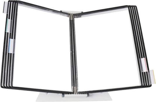 Tarifold Desktop Reference Display System, 10 Pockets, Expandable, Black | 10 double-sided PVC pockets, holds 20 letter-size sheets, sturdy metal base, quick-find indexing, quick and easy to assemble by TARIFOLD