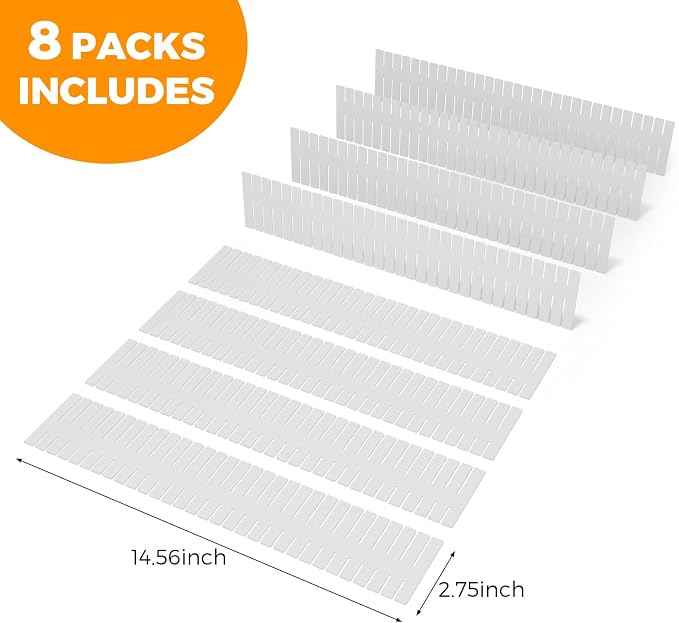 Adjustable Drawer Dividers Organizer for Kitchen, Bedroom, Dresser, Socks, Underwear, Makeup Storage, White (8) - Image 2