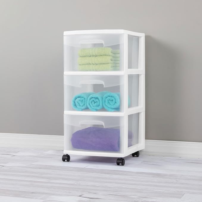 Sterilite 2 Pack Plastic Storage Organizer, 3 Drawer Rolling Bin Cart, Closet Organization, White - Image 8