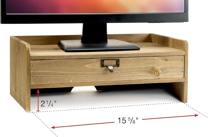 Excello Global Products Wooden Monitor Stand: Includes Drawer for Desktop Organization of Notebooks, Pens, Pencils & Office Supplies (Brown) - Image 5