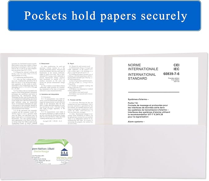 Zzrywuty 100 Packs Two Pocket File Folders with Business Card Slot,Textured Paper,Letter Size,Holds 100 Sheets for School,Office,Business,White - Image 3