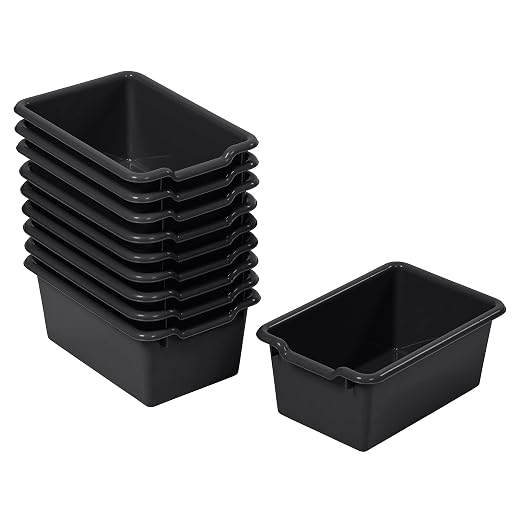 ECR4Kids Scoop Front Storage Bins, Multipurpose Organization, Black, 10-Piece by ECR4Kids