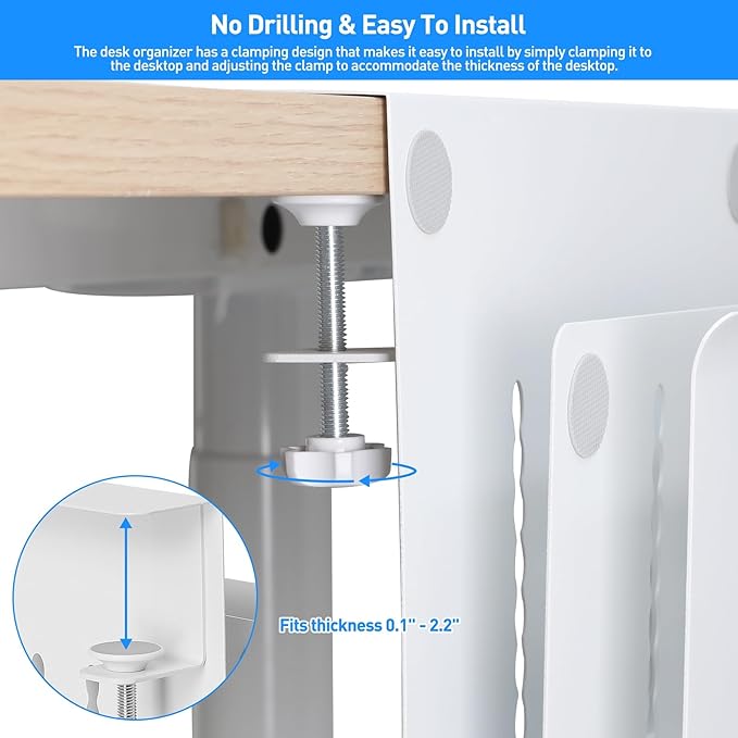 MAXECHO Desk Side Storage, Under Desk Laptop Mount, Table Side Hanging File Organizer, No Drill Clamp On Cable Management Tray, Laptop Holder with Magnetic Pen Holder for Office and Home, Load 22 Lbs - Image 2