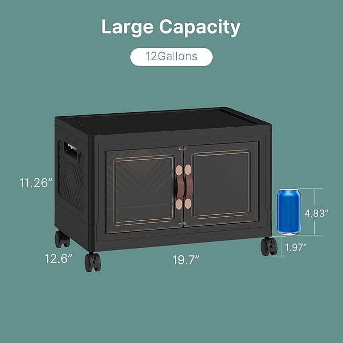 144QT Lockable Plastic Storage Bins, 3 Pack Collapsible Cabinets | Stackable Organizer with Doors & Wheels, Foldable Containers for Bedroom, Dorm, Office & Garage Storage - Image 7