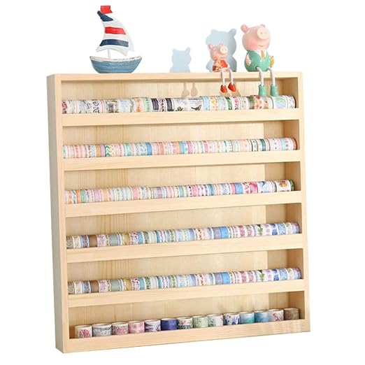 6 Layers Wood Washi Tape Box Organizer Storage with Hanging Hook,Masking Tape Desktop Tape DIY Sticker Roll Tape Cutter Holder Storage,Divider Closet Container Holder for Sewing,Thread by JforSJizT