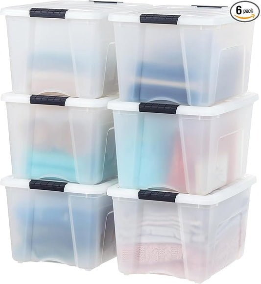IRIS USA 6-Pack 40 Quart Storage Bins with Lids, Pearl | Conceals contents for a clean look. Perfect for moving, blankets, clothing, and garage storage. Nestable design saves space by IRISUSA