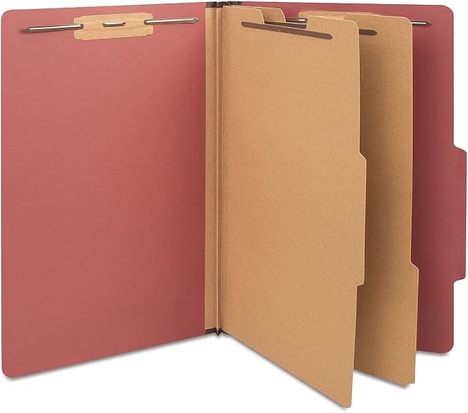 Staples 60% Recycled Pressboard Classification Folder, 2-Dividers, 2.5" Expansion, Legal Size, Brick Red, 20/Box by Staples