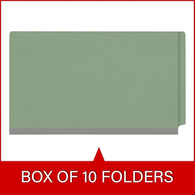 Ecom Folders End Tab Pressboard Classification Folders | Legal Size 25 Pt Stock with 2 Dividers and 2" Tyvek Expansion | Medical, Legal & Office Records Organizer | Green, Box of 10 - Image 6