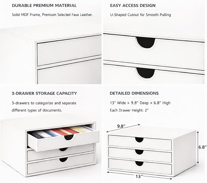 UnionBasic Document Organizer, 3-Drawer File Cabinet Document Storage Box, Office Desktop Filing Organizer, White - Image 4