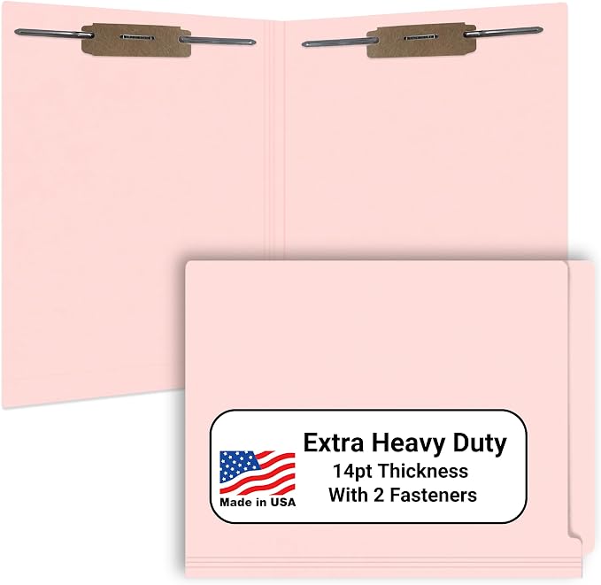 Pink File Folders, Doctor Stuff, Letter Size Reinforced End Tab Folder with 2" Bonded Fastener on Inside Front and Back, 14 pt Stock, Carton of 250 by DoctorStuff