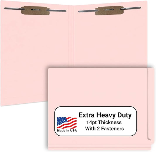 Pink File Folders, Doctor Stuff, Letter Size Reinforced End Tab Folder with 2" Bonded Fastener on Inside Front and Back, 14 pt Stock, Carton of 250 by DoctorStuff