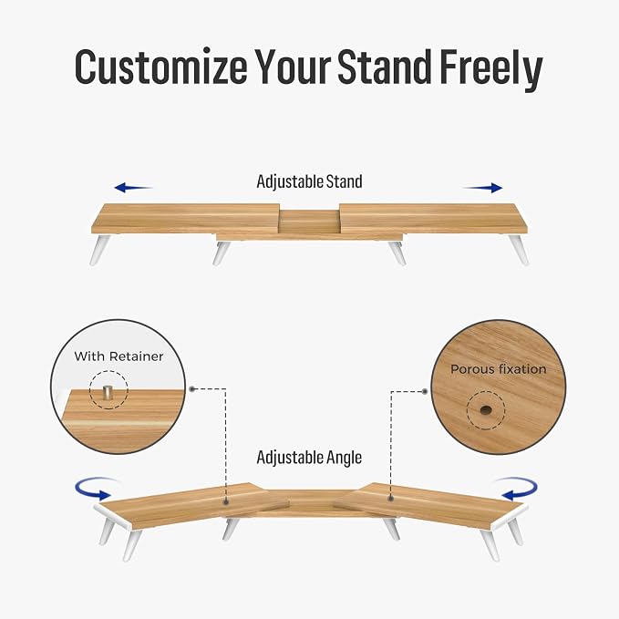 loukin Dual Monitor Stand Riser for Desk, 43.6" × 8.2" Computer Stand, Wood | Supports 22 lb, No Installation Required, Water-Resistant Surface, Fits Laptops and Printers, Ergonomic Design - Image 3