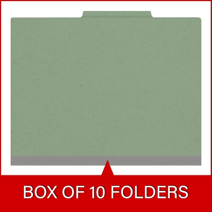25 Pt. Pressboard Classification Folders, 2/5 Cut ROC Top Tab, Letter Size, 3 Dividers, Green (Box of 10) - Image 6