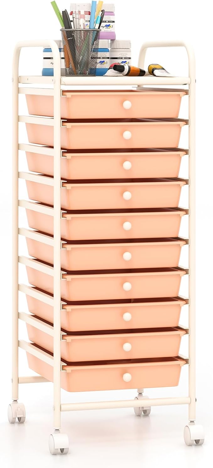 Giantex 10-Drawer Storage Cart w/Universal Wheel, Rolling Cart w/Handle, Home Organizer Storage Unit w/Removable Drawers, Trolley Utility Cart for Kitchen Makeup Living Room Office Play Room by Giantex