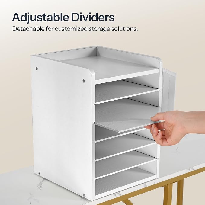 HOOBRO Adjustable Countertop Mail Sorter, 6 Tier Wooden Paper Organizer, Vertical Literature Organizer with Side Storage, Office Mailbox Cubbies, Classroom Mailbox, for Home, Office, White WT34WF01 - Image 5