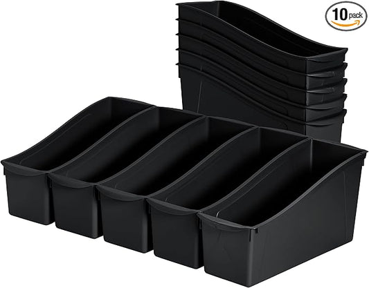 ECR4Kids Linking Plastic Storage Book Bin, Multipurpose Organization, Black, 10-Piece by ECR4Kids