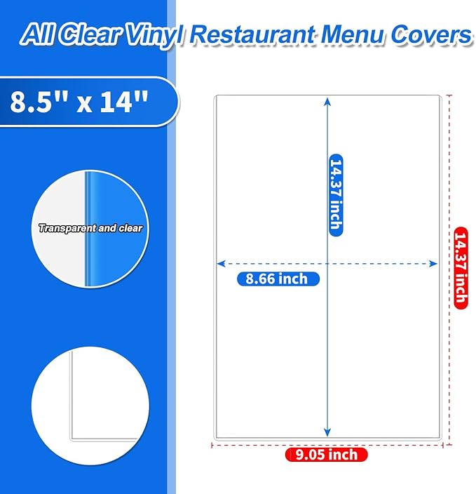50 Pcs 8.5" x 14" Menu Cover Double-Sided Clear Vinyl Menu Holder Rigid Print Protectors Heavy Duty Paper Sleeves Hard Plastic Poster Protector Sleeve for Page Sheet (8.5" x 14") - Image 2