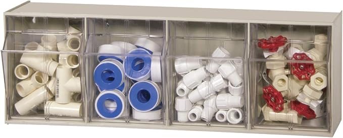 Akro-Mils TiltView Plastic Storage Cabinet with 4 Tilt Out Bins, Horizontal Plastic Parts Organizer, Teacher Toolbox, and Office Supply Organizer, 23-5/8" W x 8-3/16" H x 6-3/4" D, Stone - Image 8
