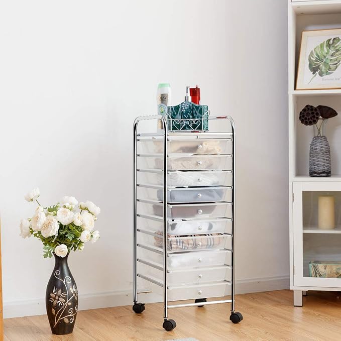 Giantex 10 Drawer Rolling Storage Cart Scrapbook Paper Office School Organizer (Clear) - Image 4