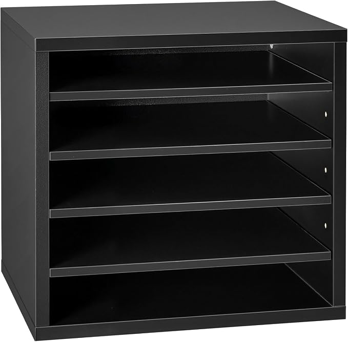 VEVOR Literature Organizer, 5 Compartments Office Mailbox with Adjustable Shelves, Wooden Mailbox Sorter with MDF, Countertop Office Home Classroom Storage Organizer for File, Document, Paper, Black - Image 9