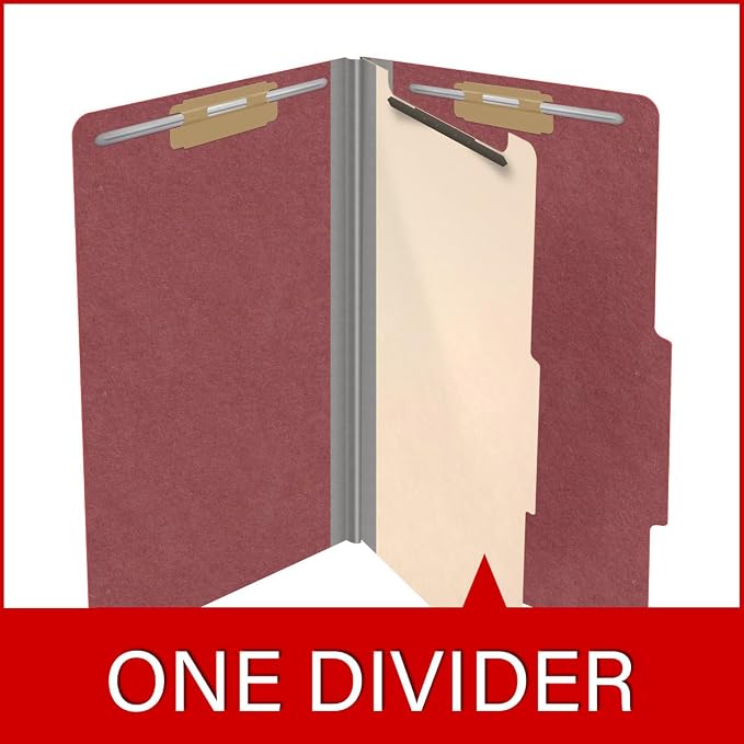 Top Tab Pressboard Classification Folders, Legal Size, 1 Divider, 2" Expansion, Deep Red (Box of 10) - Image 8