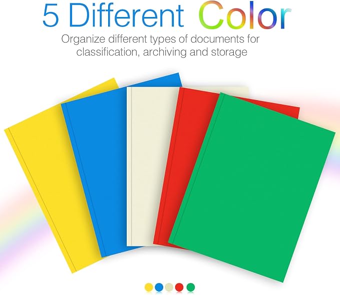 Two Pocket Folder, HERKKA 100 Pack 2 Pocket Folders with Prongs, Business Card Slots Letter Size Paper Folders Designed for Office and Classroom Use, Assorted 5 Colors - Image 3