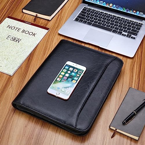 Zippered Padfolio Binder, Faux Leather Organizer with 3-Ring Binder, Left-Handed Design, Business Card Slots & Document Folders - Professional Padfolio for Office (Black) - Image 6