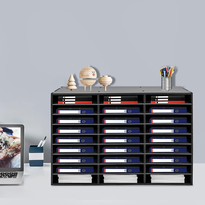 Literature Organizer - 27 Slots Compartments Desktop File Sorter,W31xH21IN Mail Center & Paper Storage Cabinet for Home, School & Office (Black) - Image 3