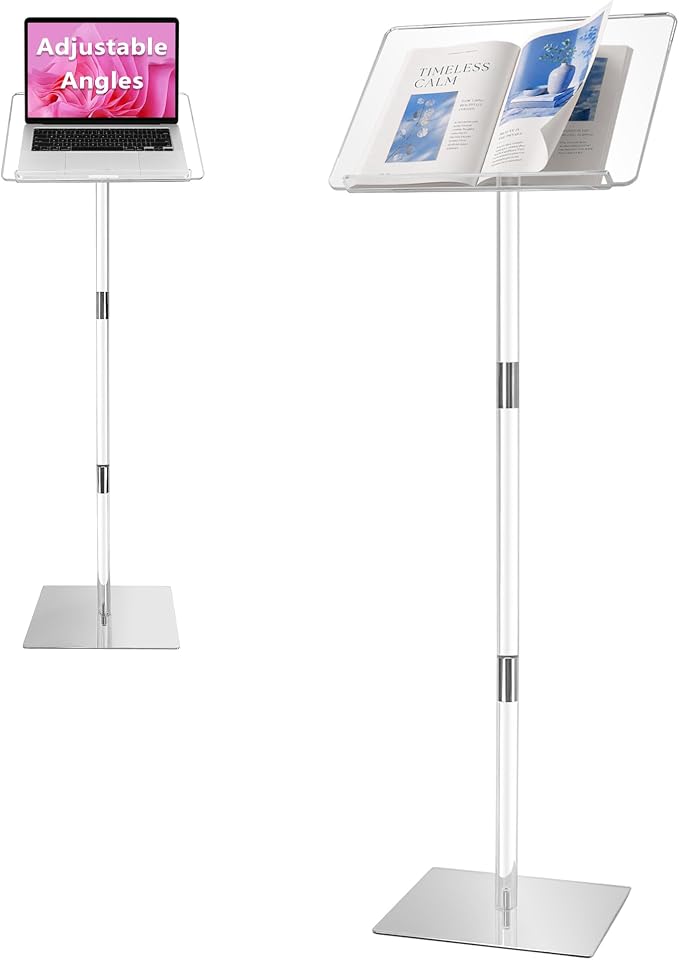 Podium Stand, Lecterns & Podiums, Acrylic Podium, Portable Podium Stand, Adjustable Angles with Metal Base, Podium for Classroom, Church, Weddings, Speech, 16" L x 12" W x 48" H, Clear by Unknown