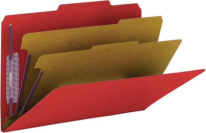 Smead PressGuard Classification File Folder with SafeSHIELD Fasteners, 2 Dividers, 2" Expansion, Legal Size, Bright Red, 10 per Box (19202) - Image 2