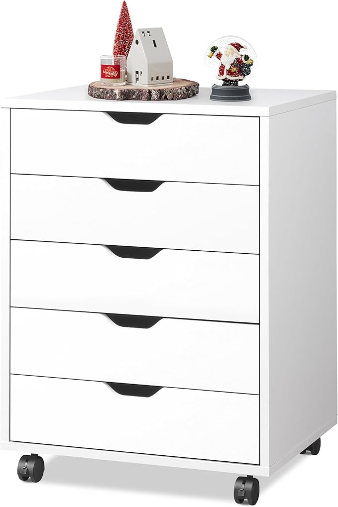 DEVAISE 5-Drawer Filing Cabinet Under Desk, Storage file Cabinet, White | Wood Drawer Unit, Craft Storage Cabinet, Office Rolling Cart, Printer Stand by DEVAISE