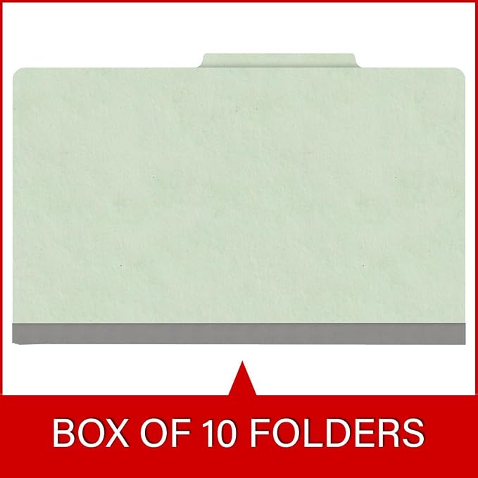 25 Pt. Pressboard Classification Folders, 2/5 Cut ROC Top Tab, Legal Size, 2 Dividers, Pale Green (Box of 10) - Image 6