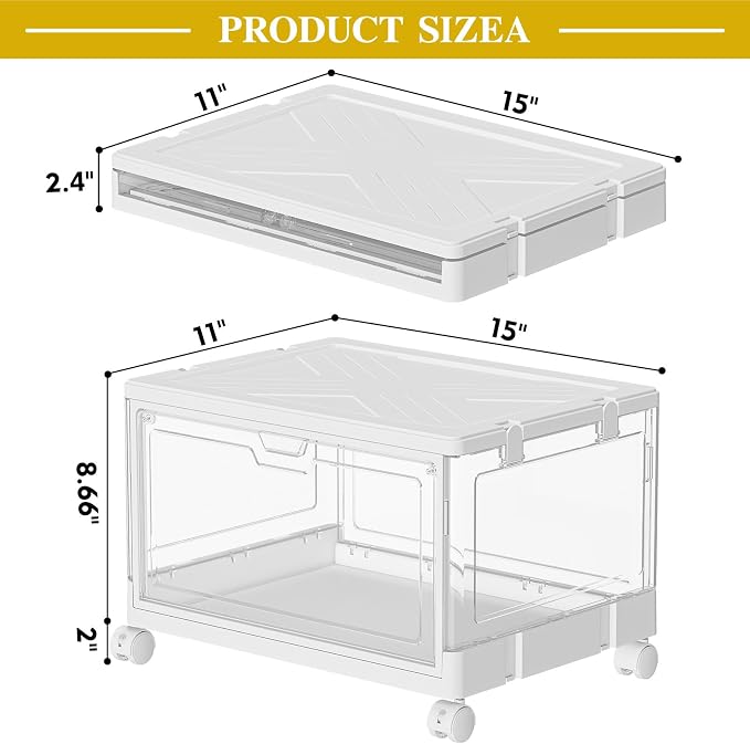 SNSLXH Clear Storage Bins with Lids & Wheels, Stackable Plastic Craft Containers, Large Closet Organizers Box for Bedrooms Living Rooms 24 QT, 4-Tiers - Image 3