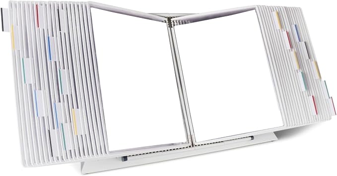 Tarifold Desktop Reference Display System, 40 Pockets, Expandable, White | 40 Double-Sided PVC Pockets, Holds 80 Letter-Size Sheets, Sturdy Metal Base, Quick-Find Indexing, Quick and Easy to Assemble by TARIFOLD