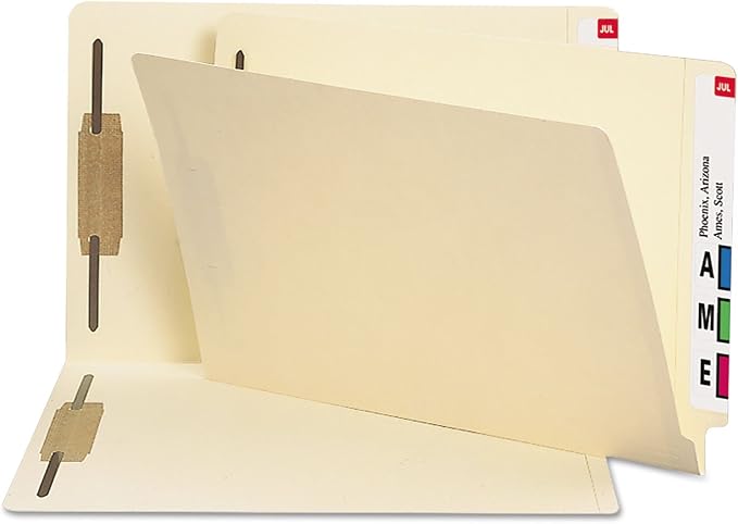 Smead Heavyweight End Tab Fastener File Folder, Shelf-Master® Reinforced Straight-Cut Tab, 2 Fasteners, Legal Size, Manila, 50 per Box (37215) by SMEAD