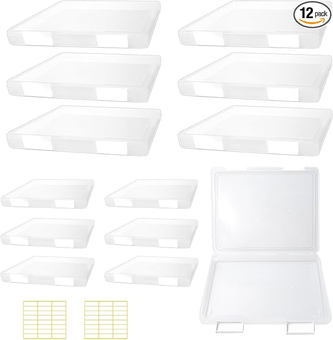 12 Pcs Clear A4 A5 File Box Document Plastic Storage Box with 48 Labels File Holder Organizer Box Paper Plastic Case Magazine Protector with Buckle Office School Supplies(White) by OLUTACOT