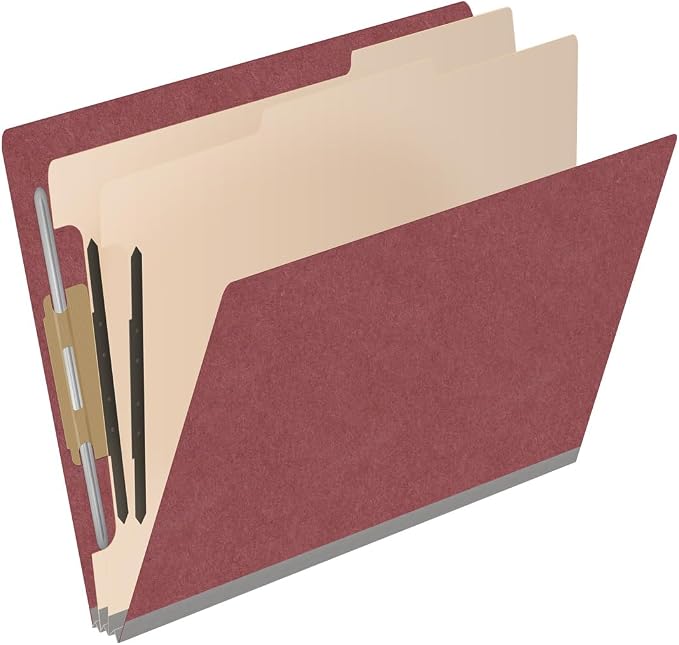 Pressboard Classification Folders, Full Cut End Tab, Letter Size, 2 Dividers, Dark Red (Box of 10) - Image 2