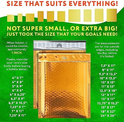 Metallic Bubble Mailers, Gold Glossy Padded Envelopes 7.25 x 11 Inches, Cushion Bubble Shipping Bags, Self Seal Mailing Envelopes, Pack of 300 - Image 4
