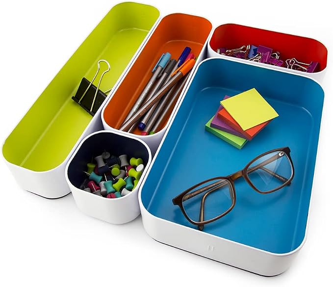 Three by Three Seattle Metal Drawer Organizer Tray Set, 10-Pc (Assorted) | Deep 2" food-safe metal bins; mix & match to customize any drawer; kitchen, bathroom, office & vanity organization - Image 4