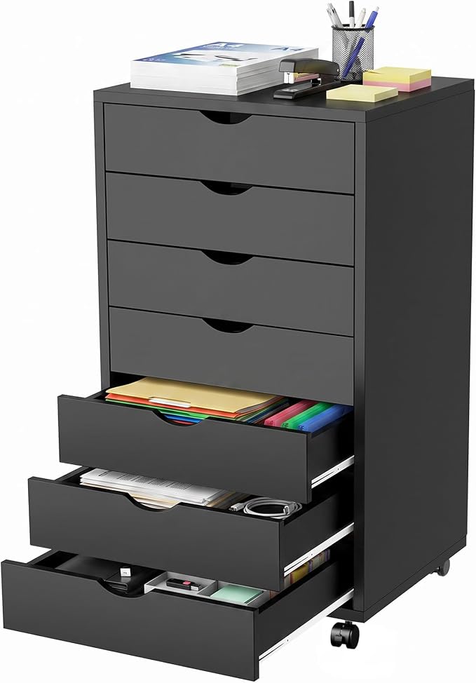 7 Drawer File Cabinet, Storage Drawers with Wheels for Home Office | 7 Drawers File Cabinet with Wheels, Under Desk Storage Drawers for Home Office Organization and Small Printer Stand by Hexago