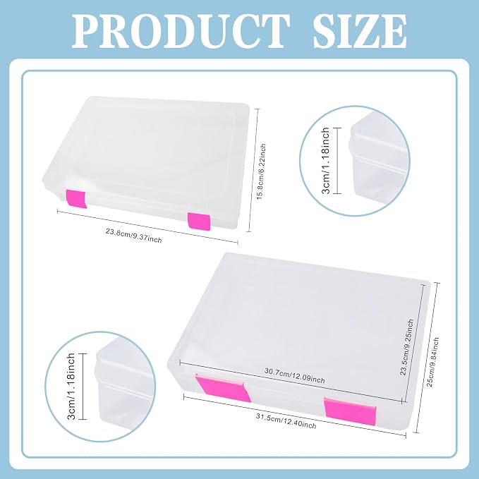 12 Pcs Clear A4 A5 File Box Document Plastic Storage Box with 48 Labels File Holder Organizer Paper Plastic Case Magazine Protector with Buckle Office School Supplies(Pink) - Image 2