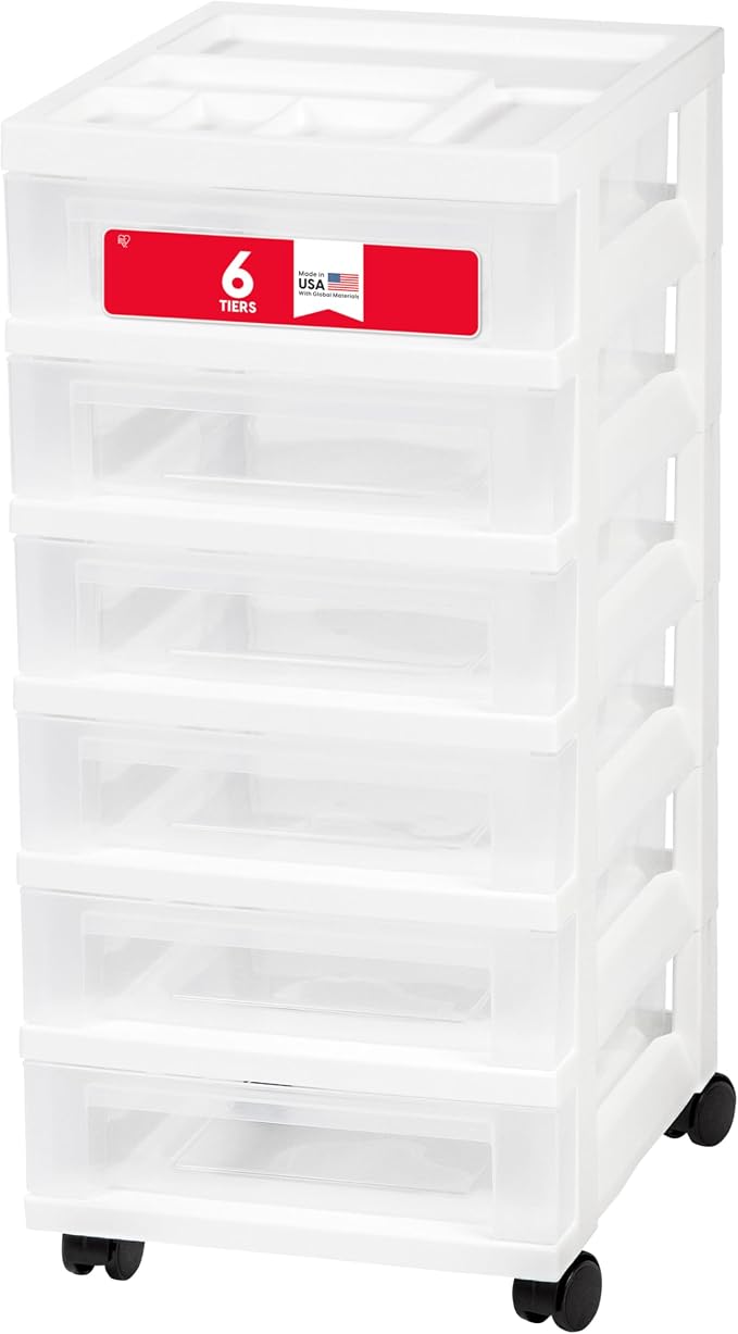 IRIS USA 6-Drawer Rolling Storage Cart, White/Clear | Keep craft supplies, office essentials, classroom items, and accessories organized with easy-access drawers for daily use by IRISUSA