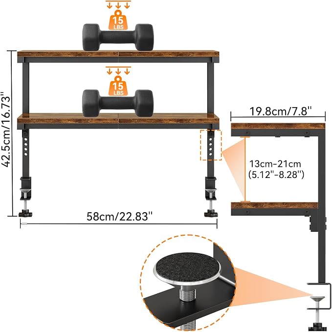 IBUYKE Clamp on Desk Shelf, 22.8” Large Desk Extender Shelves TMZ010H | Tool-Free, Flexible Repositioning,Adjustable, 2-Tier Storage Shelves, for Desktop Accessories,Desk - Image 2