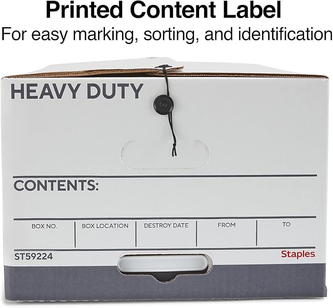 STAPLES Heavy Duty File Box, String and Button Lid, Legal, White/Gray, 4/Pack (TR59224) - Image 5