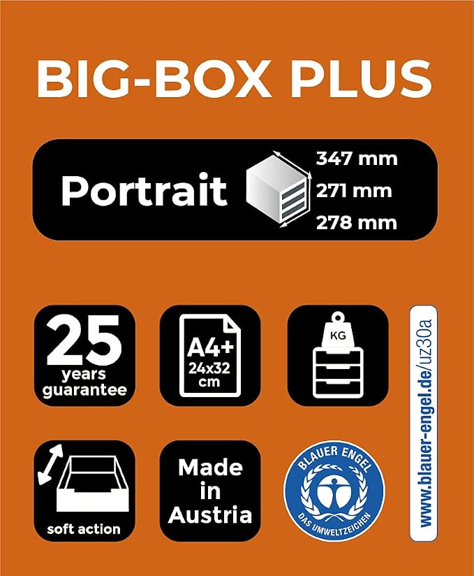 Exacompta - Ref 3097298D - BIG-BOX PLUS Desktop Drawer Set - 5 x 43mm Drawers, Suitable for A4+ Documents, 347 x 278 x 271mm, 100% Recycled Plastic - Black/Glossy Harlequin - Image 4