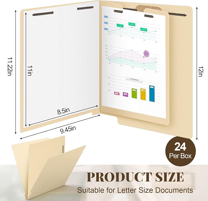 Skyygemm 24 Pack Classification Folders, Letter Size,1 Dividers,Beige | Pressboard File Folders, 2 Prong Fasteners, 2" Expanding, Manila, End Tab, for Office School Legal Records Medical - Image 2